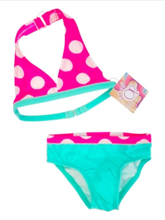 OP Other - Polka Dot Halter Bikini Set Pink & Aqua Girls Swimwear UPF 50+ Protection